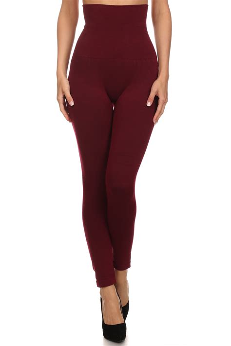 Womens High Waist Control Top Compression Leggings Wine One Size
