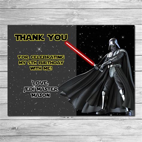 Star Wars Thank You Card Darth Vadar Star Wars Birthday Thank You Star