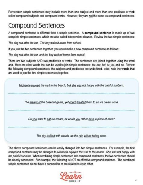 Simple And Compound Sentences Free Pdf Download Learn Bright