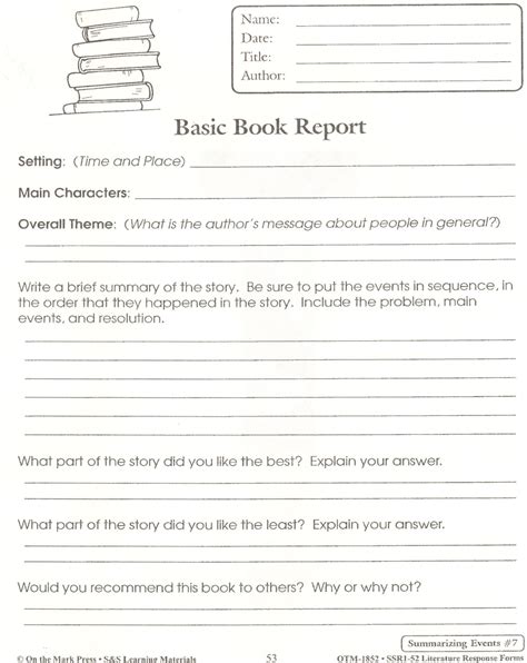 Book Report Template 5th Grade Pdf 4 Templates Example Book