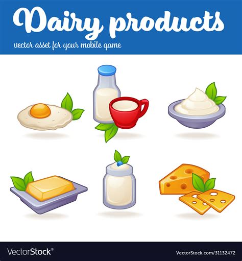 Dairy Products Game Mobile Asset In Cartoon Style Vector Image