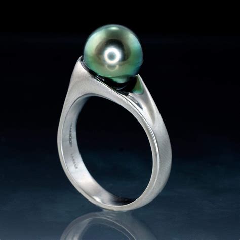 Modern Simple Tahitian Black Pearl Engagement Ring