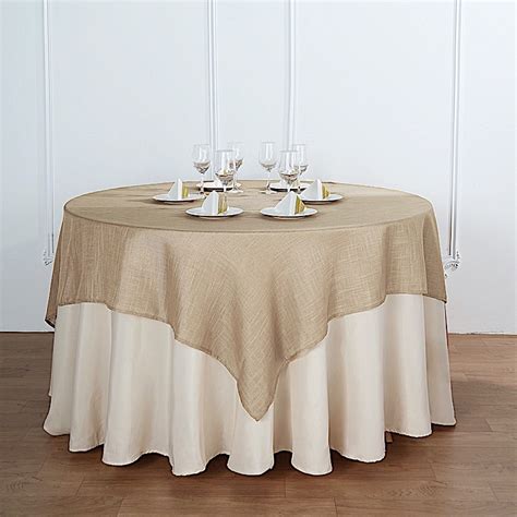 72x72 Square Table Overlay Faux Burlap Premium Polyester Wedding