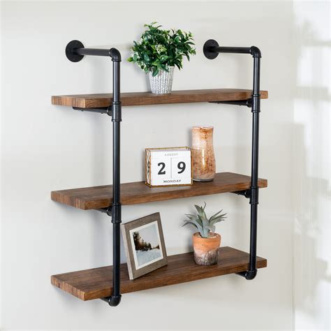 3 Tier Black Industrial Wall Shelf