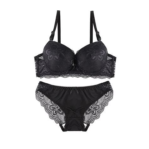 Womens Sexy Lingerie 2 Piece Set Lace Matching Push Up Underwire Padded Bra And Low Waist Panty