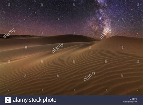 Amazing Views Of The Sahara Desert Under The Night Starry Sky Stock