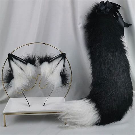 22in Black Wolf Tail Black Wolf Ears Cosplay Animal Ears Plush Etsy