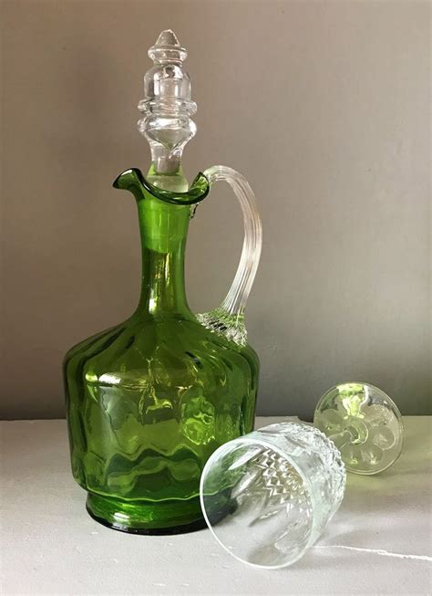 Green Glass Decantervictorian Glass Decanterhand Blown Etsy Uk Hand Blown Glass Decanter