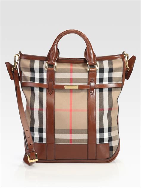 Burberry Check Canvas And Leather Tote Bag In Brown Tan Lyst