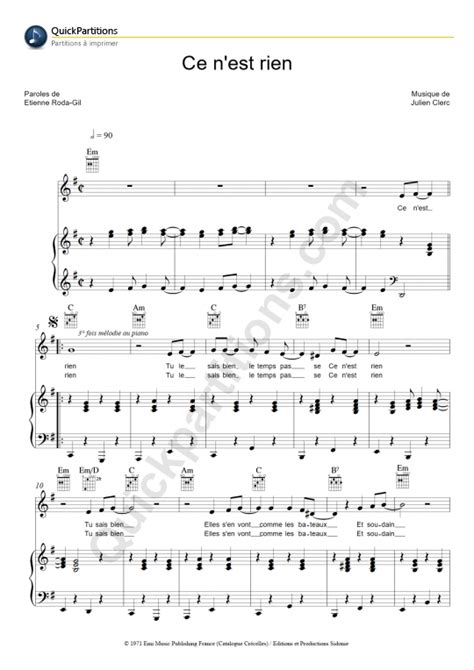 Partition piano Ce n'est rien - Julien Clerc (Partition Digitale)