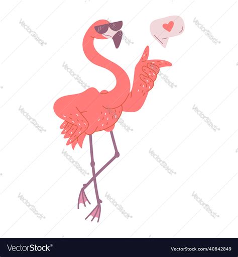 Cute Pink Flamingo With Sunglasses African Bird Vector Image