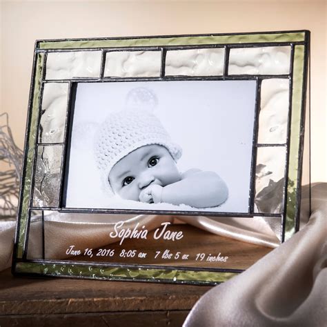 Personalized Baby Picture Frame Pale Green Stained Glass Photo