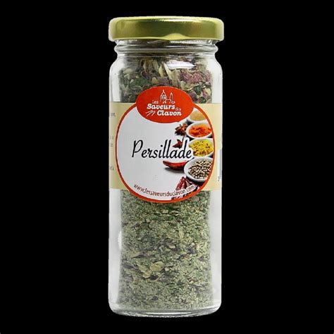 The root of the word is persil, the french word for parsley. Persillade