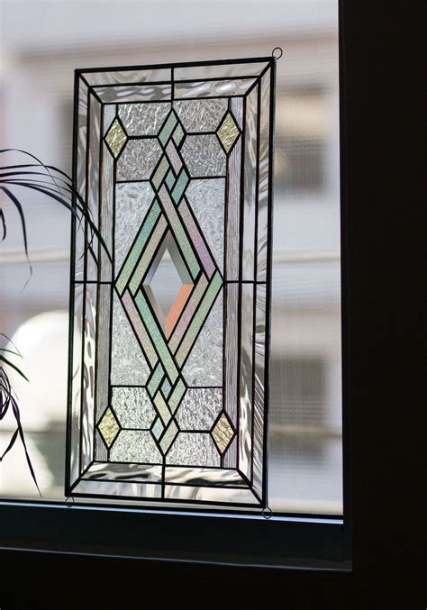 Tiffany Style Stained Glass Window Door Insert Beveled Diamond And Swirls