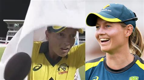 Watch Australias Meg Lanning Hilariously Gets Hit On The Head By Sponsors Banner