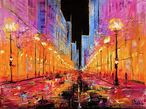 Chicago Streetlights Painting By Natalia Shchipakina Fine Art America