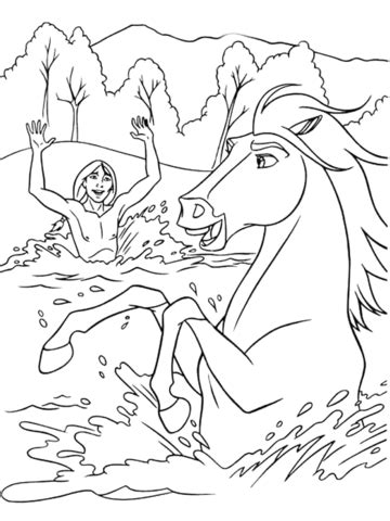 Heb je zelf een paarden kleurplaat die niet op deze pagina mag ontbreken? Klein Creek en Spirit paard in de rivier kleurplaat ...
