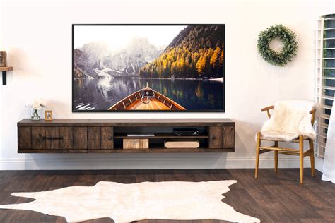 Rustic Barn Wood Style Floating Tv Stand Wall Mount Entertainment Cent