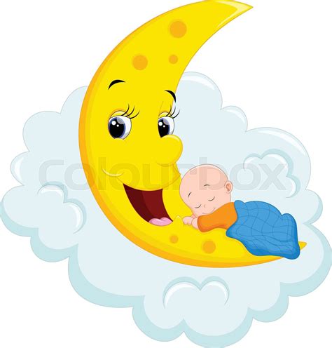 Baby Sleeping On Moon Stock Vector Colourbox