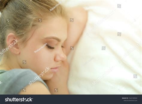 Portrait Young Woman Sleeping Bed Home Stock Photo 1522109324