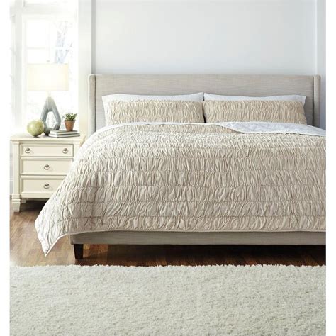 Shop wayfair for the best ashley furniture bedroom. Q472003k Ashley Furniture Stitched - Beige Bedding King ...