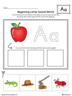 Recognizing letters and practicing to print letters is a fundamental start to learning to read and write. Short Letter A Beginning Sound Picture Match Worksheet (Color) | Sound picture, Beginning sounds ...