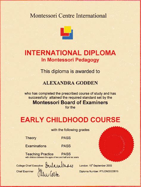 Montessori Certificate September 2003