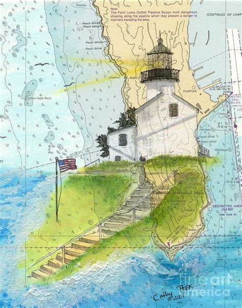 Old Pt Loma Lighthouse Ca Nautical Chart Map Art Cathy Peek Painting By