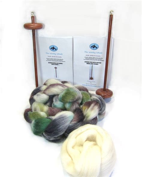 Double Drop Spindle Yarn Spinning Kit Birch Trees With Both Top And