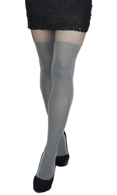 womens grey fashion tights with mock stocking pattern tancia 11 by gatta [made in europe