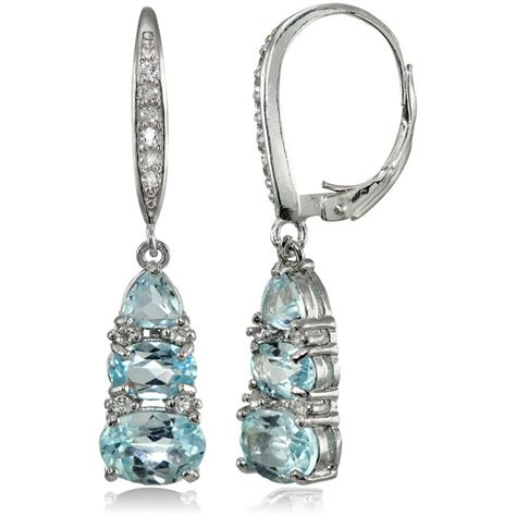 Online Blue And White Topaz Sterling Silver 3 Stone Dangle Leverback