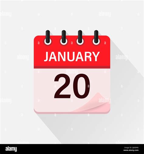 January 20 Calendar Icon With Shadow Day Month Flat Vector