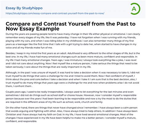 Compare And Contrast Yourself From The Past To Now Essay Example