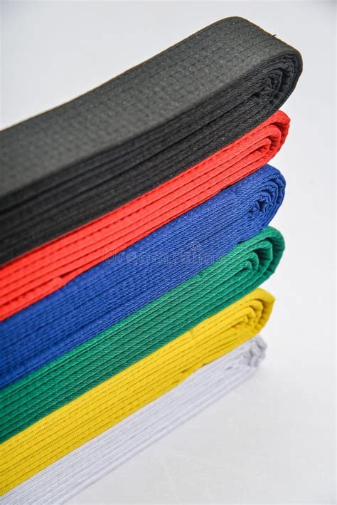 Colored Belts In Martial Arts And A Part Of Judo Uniform Stock Photo