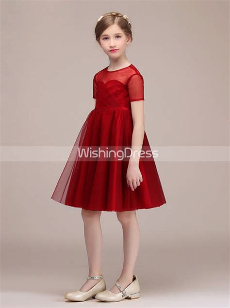Red Junior Bridesmaid Dressesjunior Bridesmaid Dress With Short Sleev