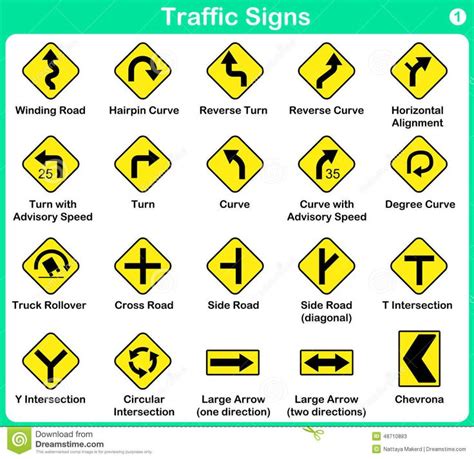 Traffic Sign Collection Warning Road Signs Stock Vector Illustration