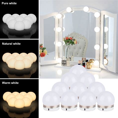 10 Bulbs Hollywood Style Led Vanity Dimmable Mirror Lamp Lights Kit For Makeup Ebay