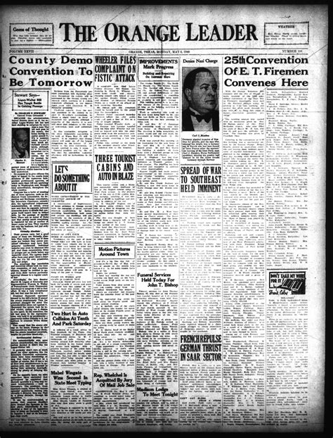 the orange leader orange tex vol 27 no 108 ed 1 monday may 6 1940 page 1 of 4