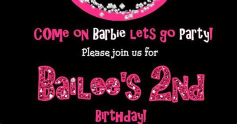 Barbie Silhouette Birthday Invitation Zebra Digital