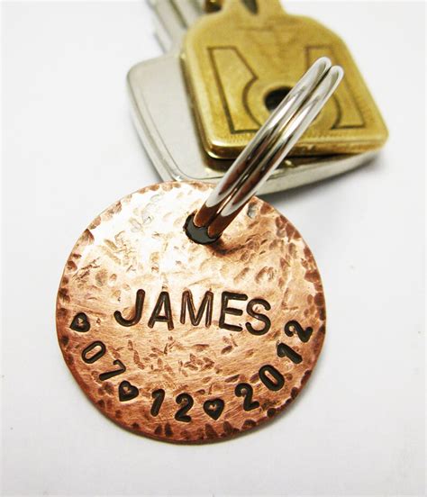 Personalized Circle Copper Key Chain Hand Stamped Custom Etsy