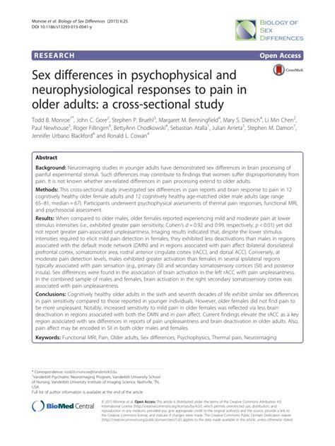 Pdf Sex Differences In Psychophysical And Neurophysiological
