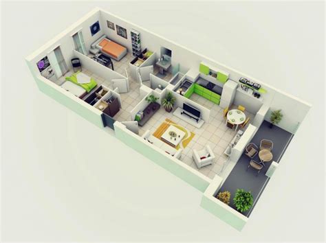 25个二居室户型装修3d布局效果图 设计之家