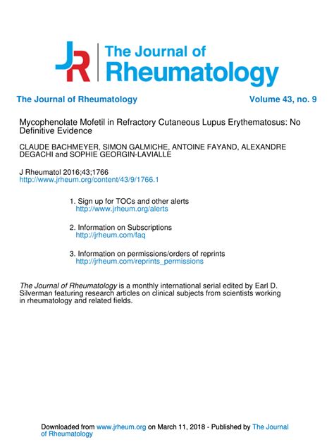 Pdf Mycophenolate Mofetil In Refractory Cutaneous Lupus Erythematosus