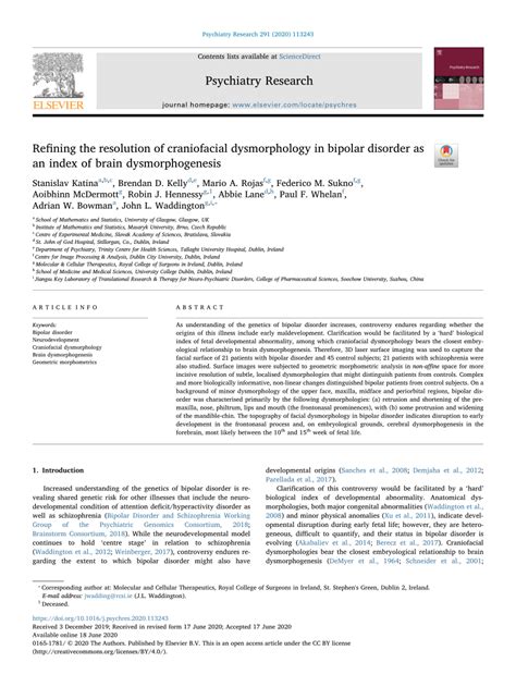 Pdf Refining The Resolution Of Craniofacial Dysmorphology In Bipolar