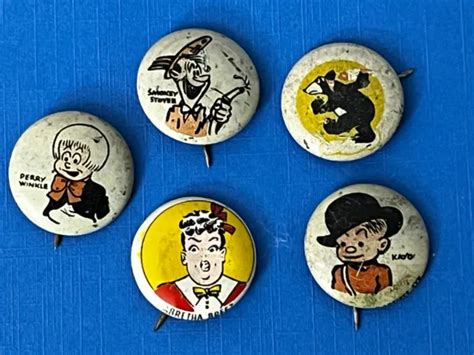 Lot Of 5 1940s Kelloggs Pep Pins Pinback Buttons Comic Strip