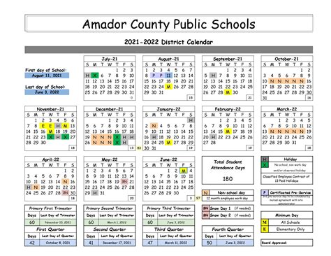 Amador School Calendar 2025-2026