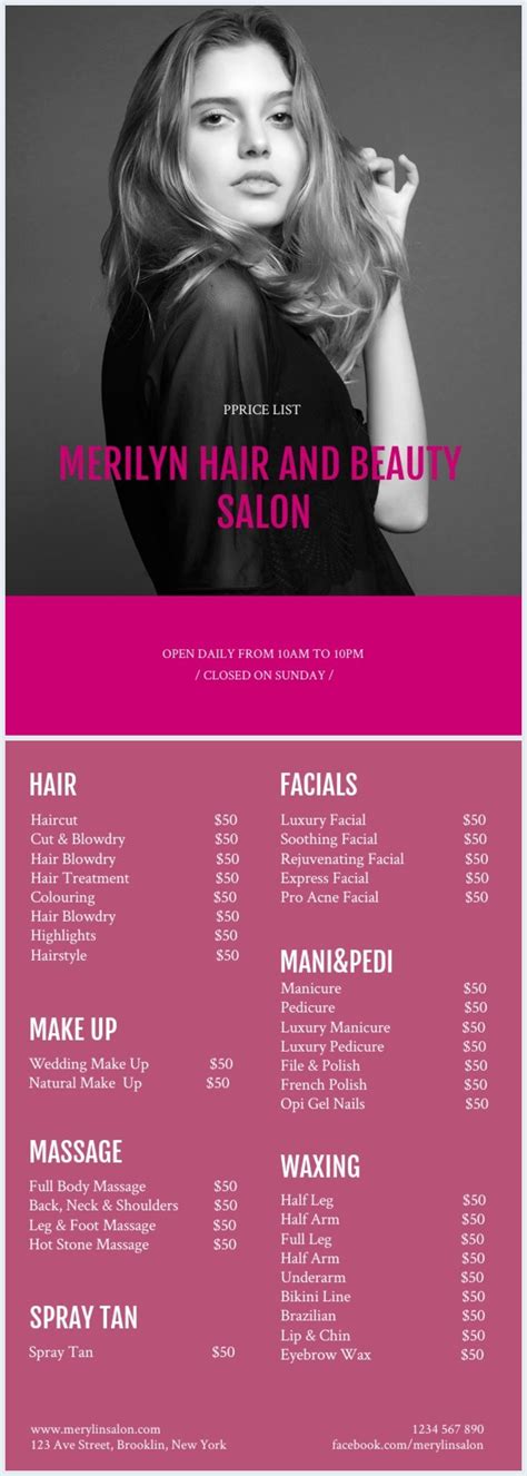 Beauty Salon Price List Template