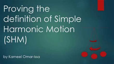 Harmonic motion refers to the motion an oscillating mass experiences when the restoring force is proportional to the displacement, but in opposite directions. Proving the definition of Simple Harmonic Motion - YouTube
