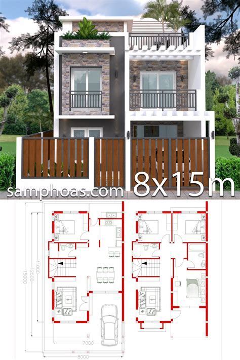 House Plans 7x12m With 4 Bedrooms Plot 8x15 Sam House In 2021