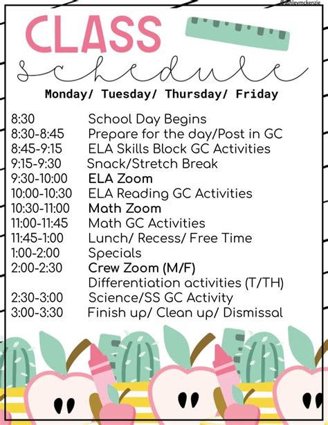 Schedules Second Grade